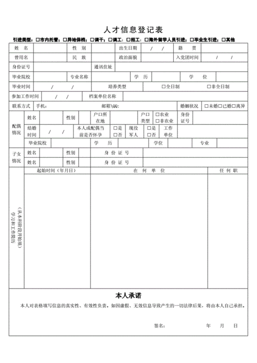 人才个人信息表 人才信息登记表模板-第1张图片-马瑞范文网