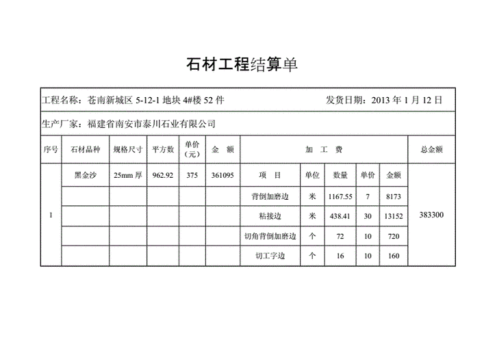  大理石安装结算单模板「大理石安装费用表格」-第3张图片-马瑞范文网