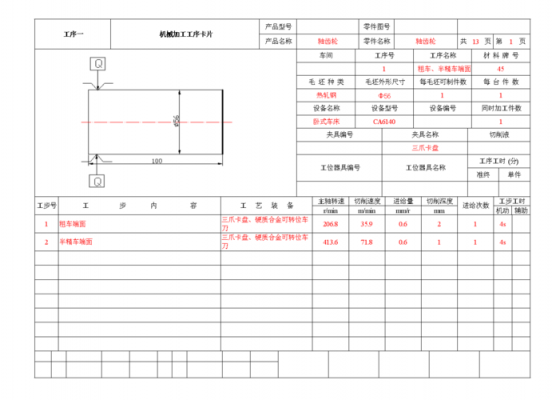 齿轮轴加工工序卡模板（齿轮轴机械加工工序卡片）-第1张图片-马瑞范文网