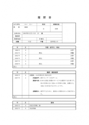 日语简历表 日语简历模板学历-第1张图片-马瑞范文网