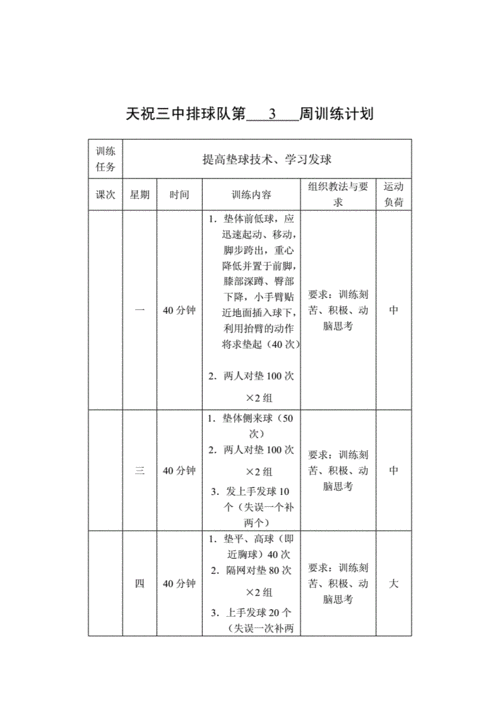 排球比赛训练计划 排球队队训练计划模板-第2张图片-马瑞范文网