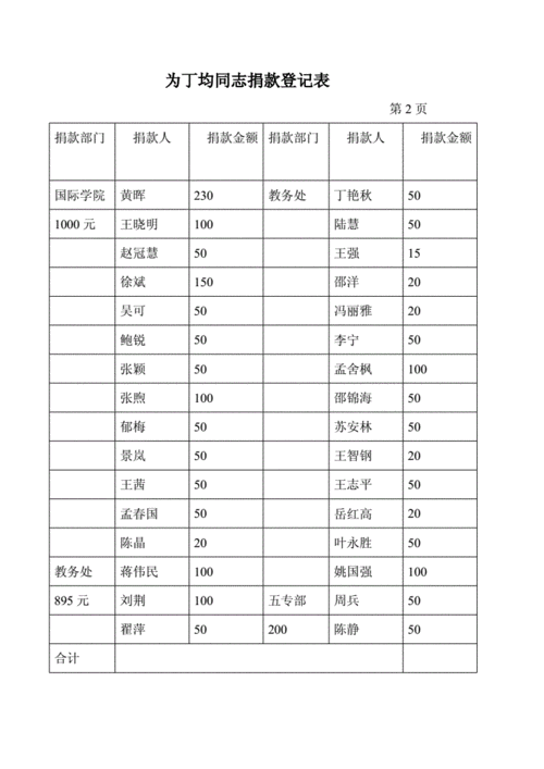 捐款捐物表格模板,捐款明细表格式 -第1张图片-马瑞范文网