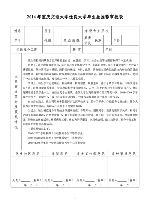 自荐材料模板 毕业生推荐表-第2张图片-马瑞范文网