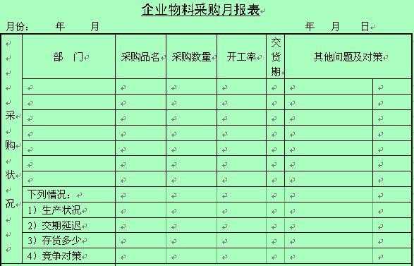 采购员月报表模板（采购部工作月报表格）-第3张图片-马瑞范文网