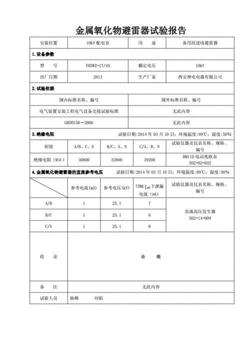 避雷器报告模板（避雷器验收说明）-第2张图片-马瑞范文网