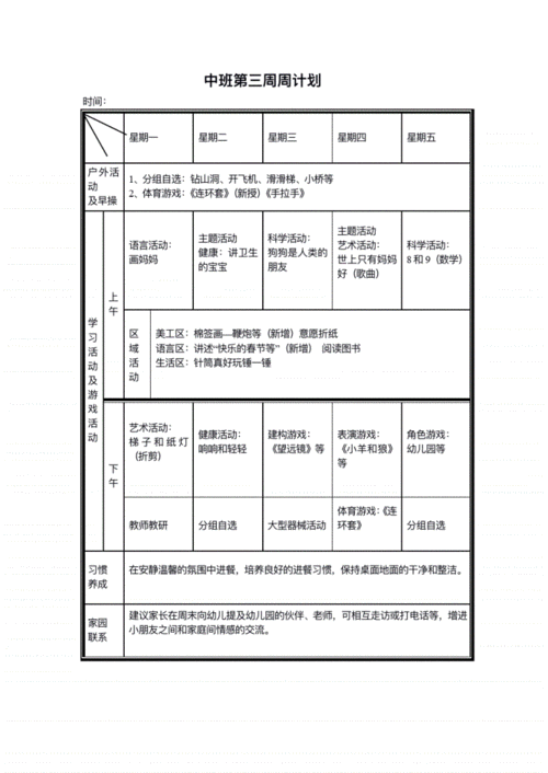 幼儿园中班计划表模板,幼儿园中班计划表内容 -第3张图片-马瑞范文网