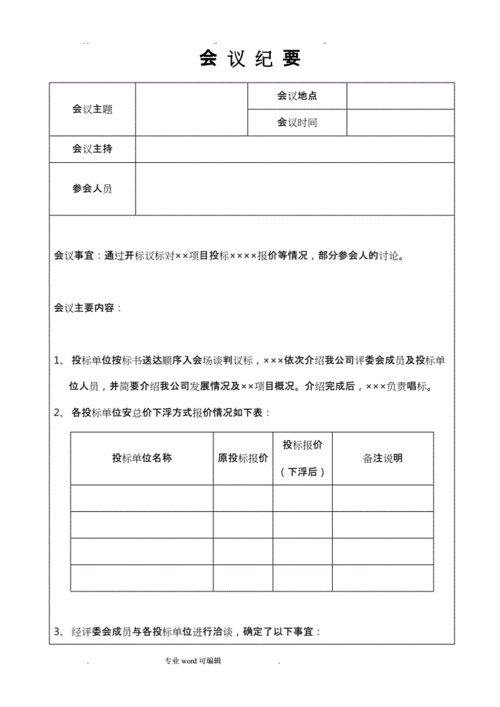 招投标工作会议纪要 招投标会议记录表模板-第3张图片-马瑞范文网