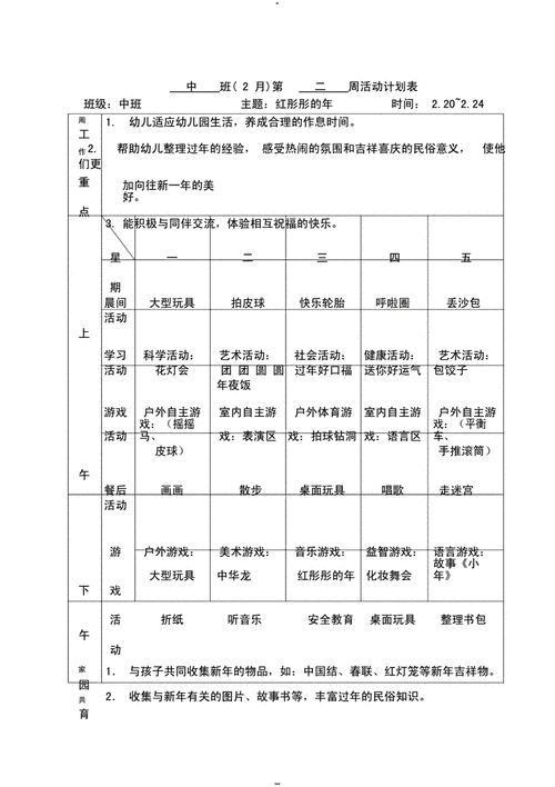 幼儿园周计划表格模板大全图-第2张图片-马瑞范文网