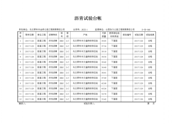 路面试验台账模板-第3张图片-马瑞范文网