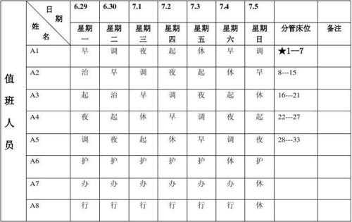 优质护理内科护士排班模板范文-第2张图片-马瑞范文网