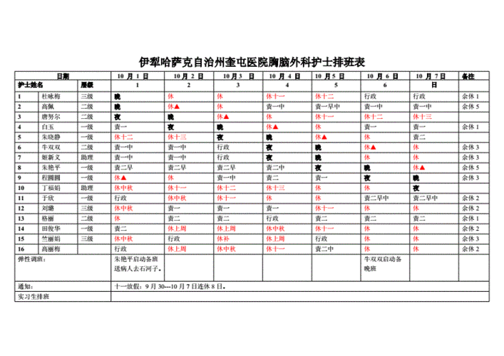 优质护理内科护士排班模板范文-第3张图片-马瑞范文网