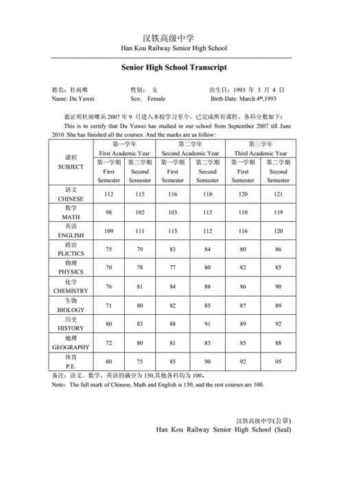 高中三年的成绩册模板-第3张图片-马瑞范文网