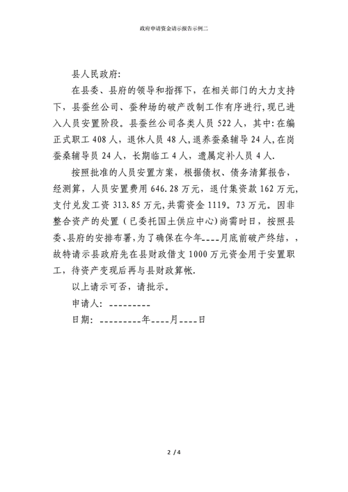 政府资金申请书模板_政府资金请示-第1张图片-马瑞范文网