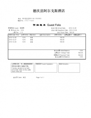 酒店住宿明细账单模板-第1张图片-马瑞范文网