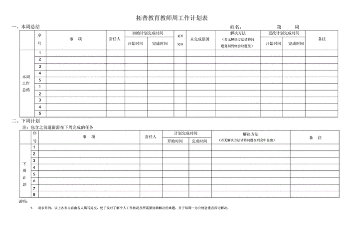 教师周计划安排表模板_教师下周计划-第2张图片-马瑞范文网