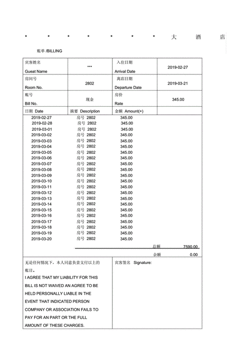  酒店住房单模板「酒店住宿清单模板免费下载」-第3张图片-马瑞范文网