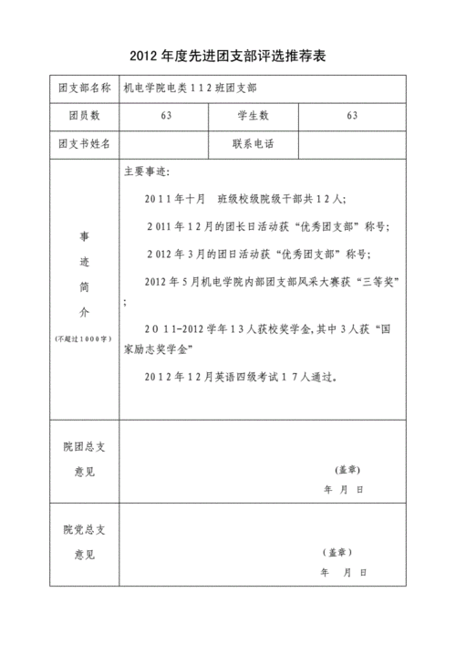  模范团支部推荐申报表模板「模范团支部推荐申报表模板下载」-第1张图片-马瑞范文网