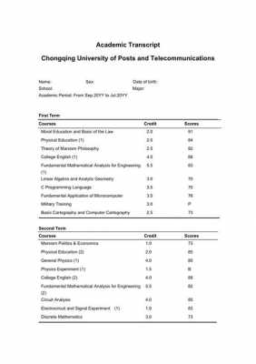 复旦大学英文成绩单模板-第1张图片-马瑞范文网