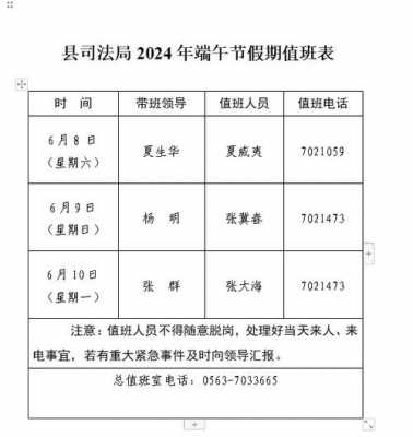 端午节值班安排模板,端午节值班表格式范本 -第2张图片-马瑞范文网